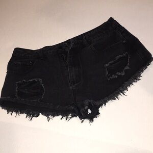 Cider Black Denim Distressed Jean Shorts | Size L